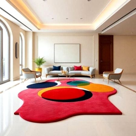 Handcrafted Red Circle Abstract Living Room Rug
